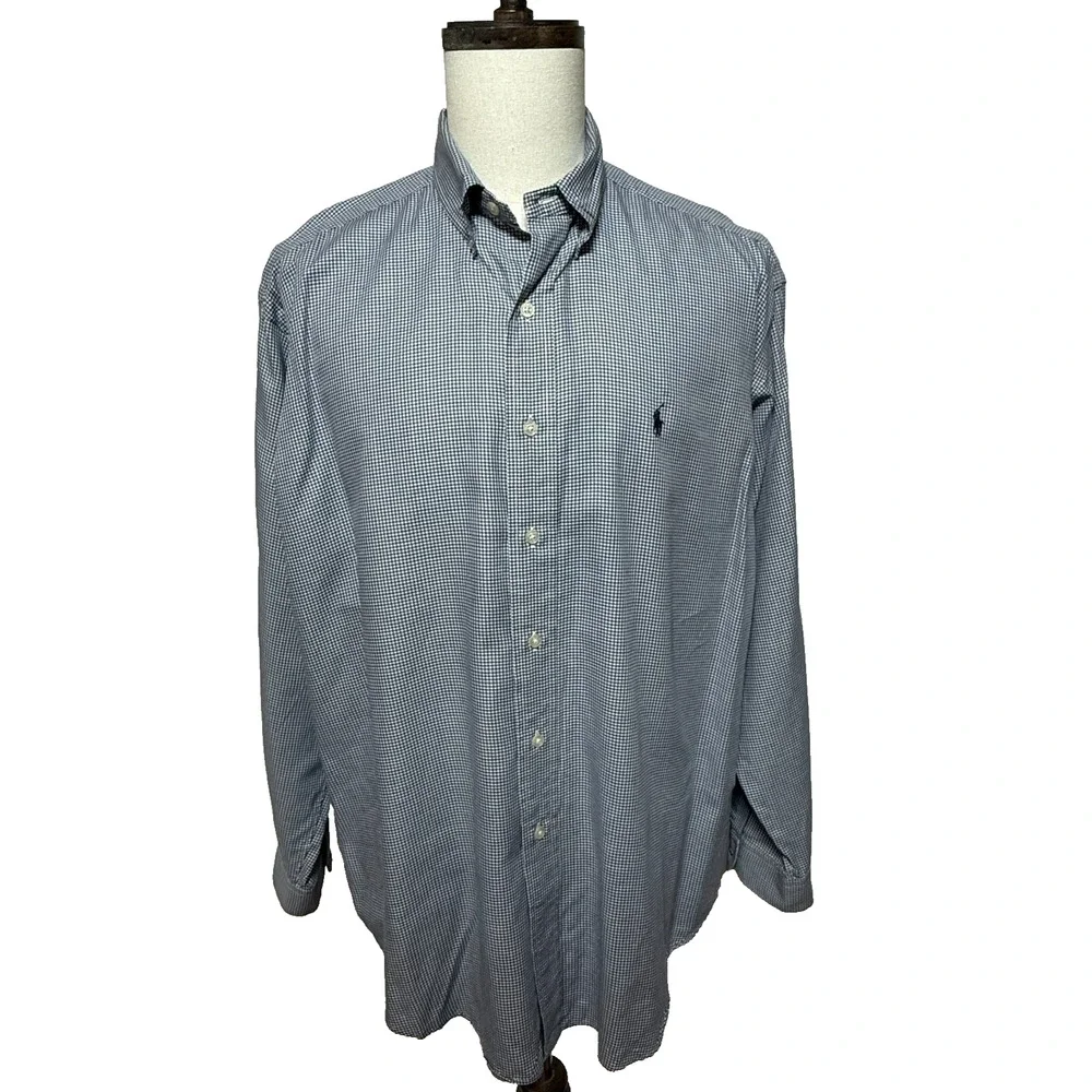 Ralph Lauren Golf Tilden Shirt Mens Large Blue White Plaid Long Sleeve Preppy‎ - Picture 2 of 11